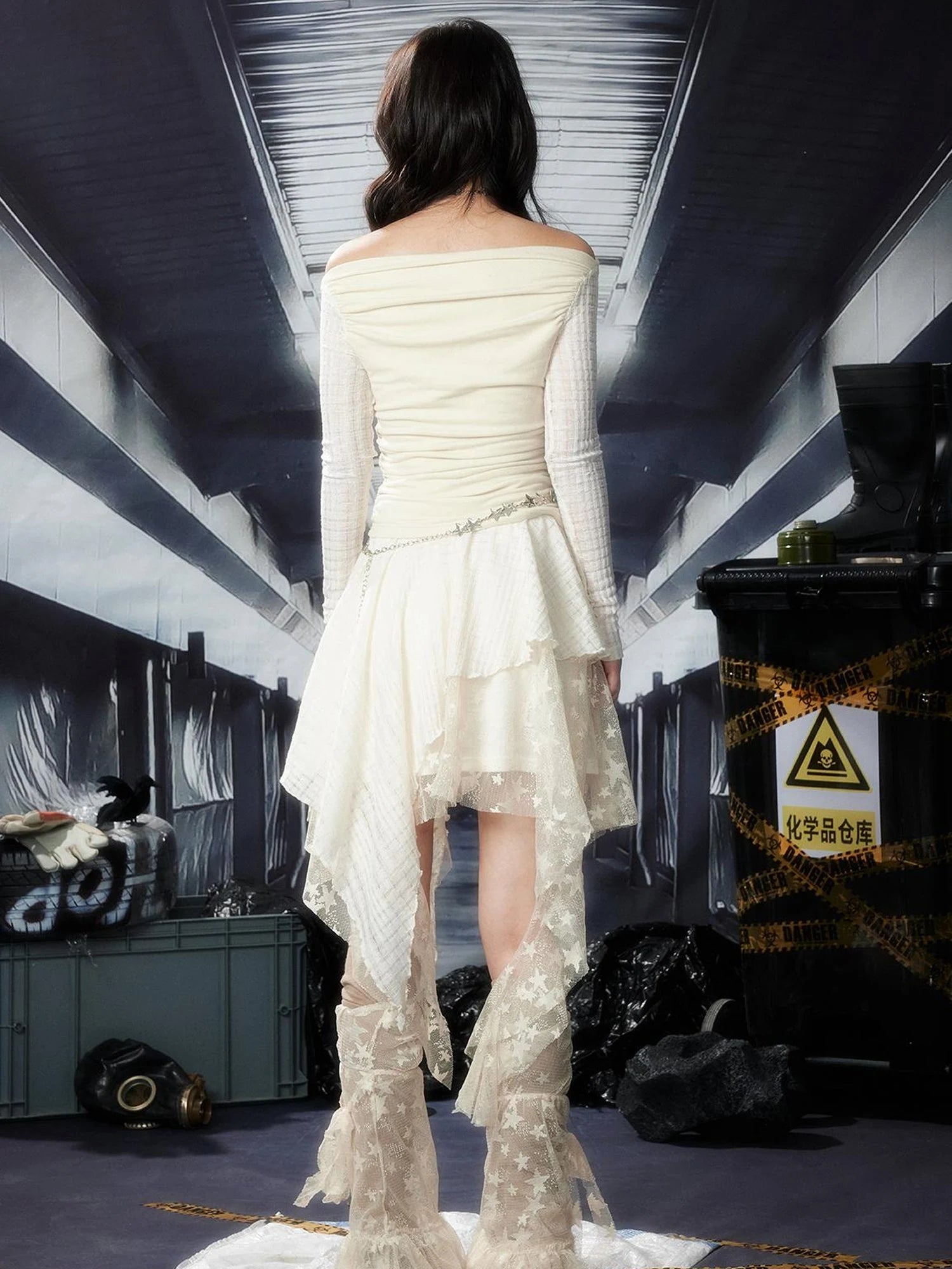 Acid Riot Lace Slit Shoulder Knit Dress