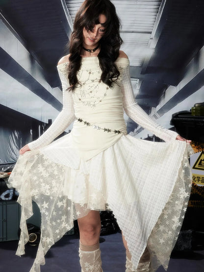 Acid Riot Lace Slit Shoulder Knit Dress