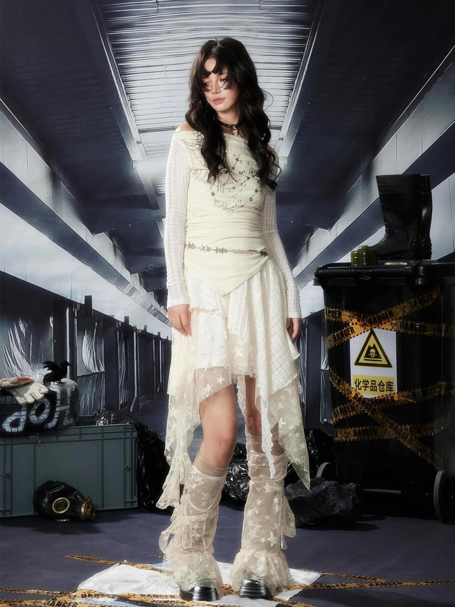 Acid Riot Lace Slit Shoulder Knit Dress