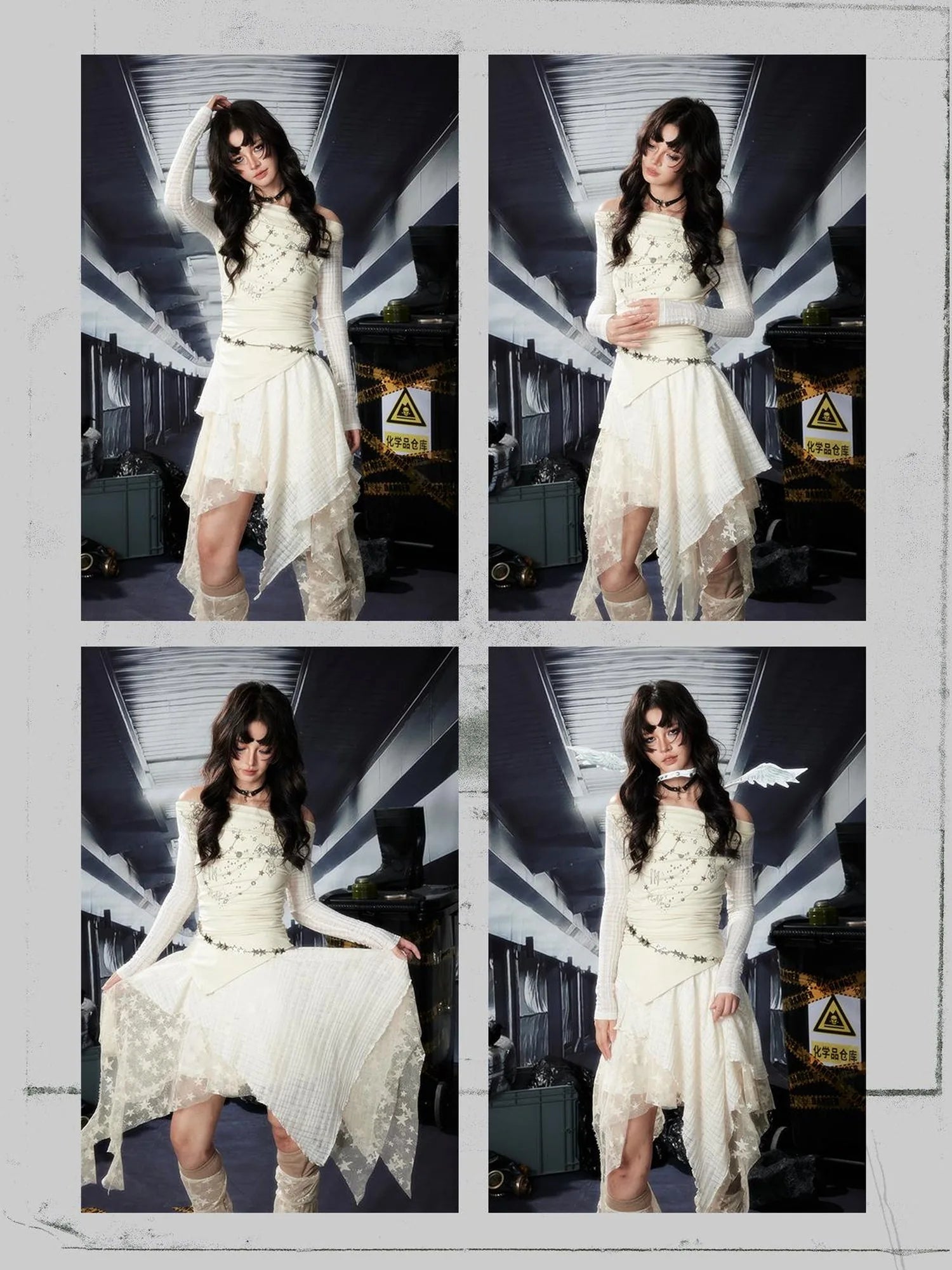 Acid Riot Lace Slit Shoulder Knit Dress