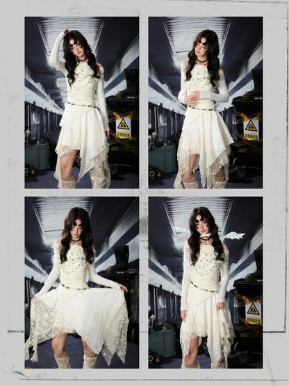 Acid Riot Lace Slit Shoulder Knit Dress