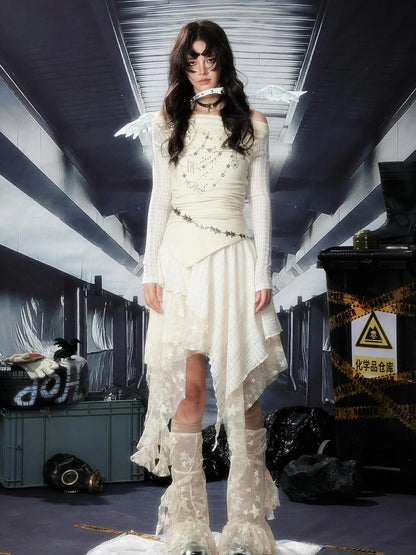 Acid Riot Lace Slit Shoulder Knit Dress