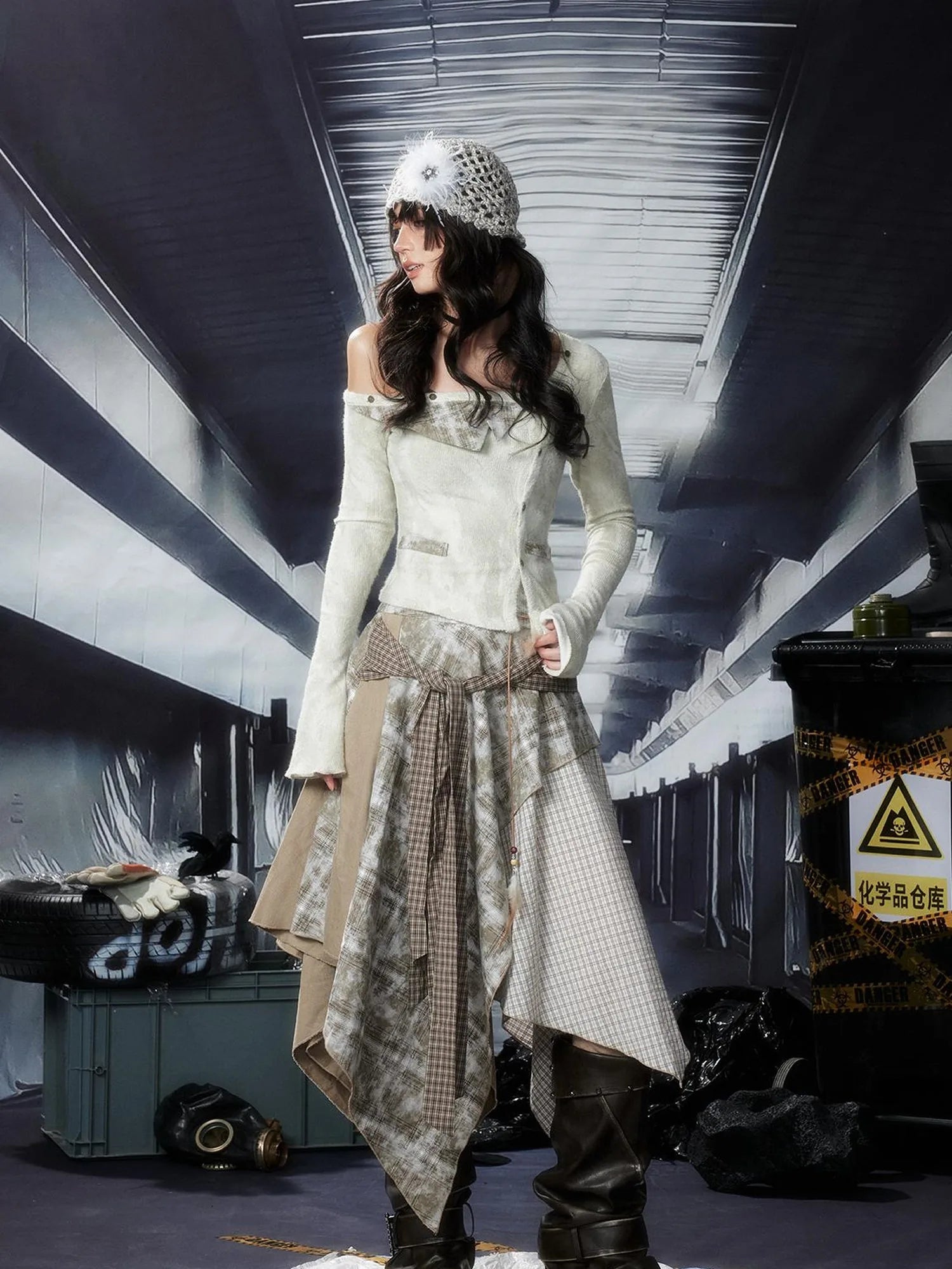 Acid Riot Layered Grid Skirt