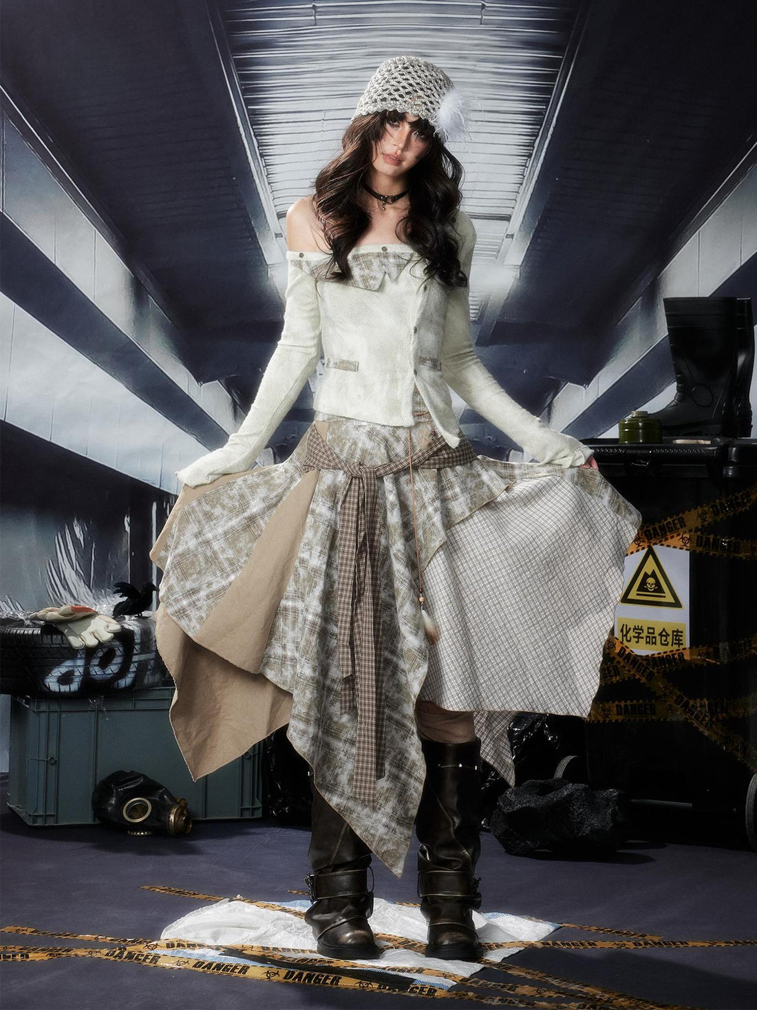 ALL iN plan Acid Riot Layered Grid Skirt