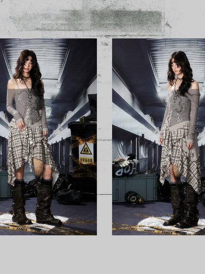 ALL iN plan Acid Washed Asymmetrical Lace Ruffle Mini Dress