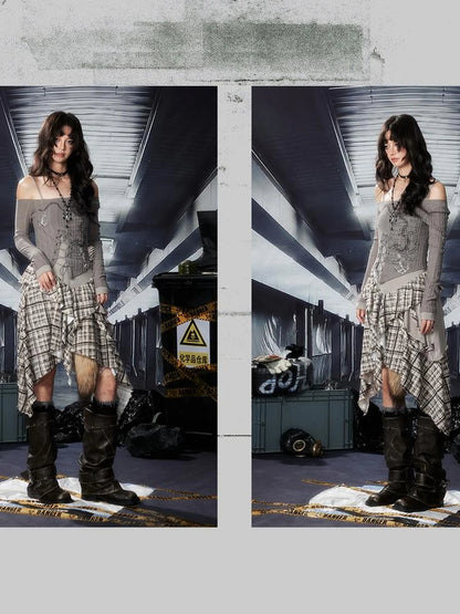 Acid Washed Asymmetrical Lace Ruffle Mini Dress