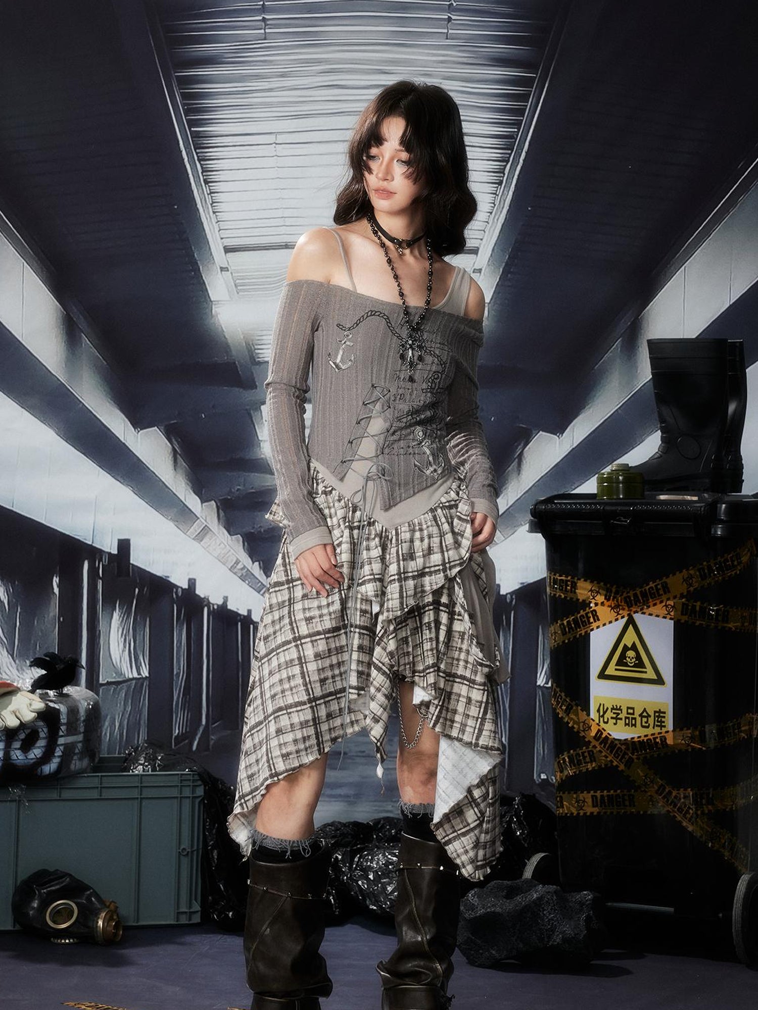 ALL iN plan Acid Washed Asymmetrical Lace Ruffle Mini Dress