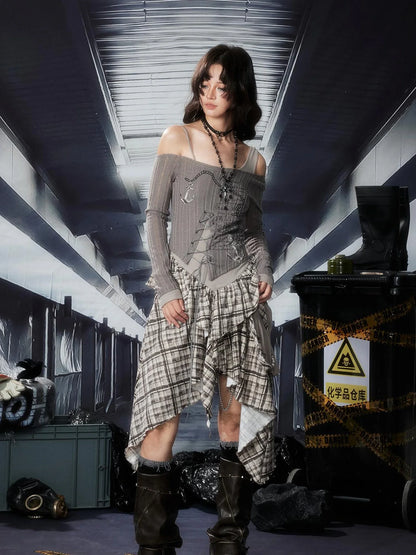 Acid Washed Asymmetrical Lace Ruffle Mini Dress