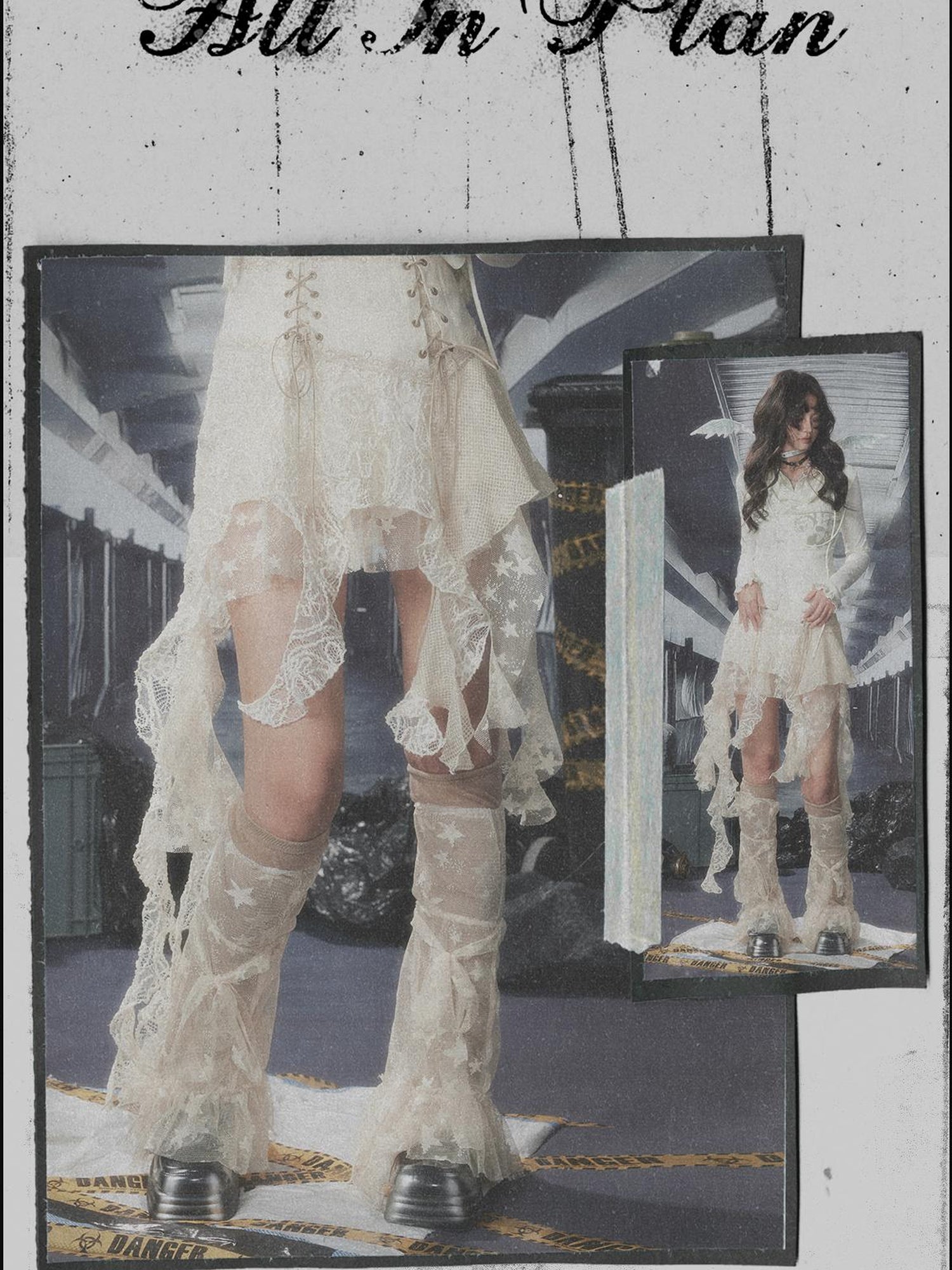 ALL iN plan Acid Washed Asymmetrical Y2K Fringe Lace Mini Skirt