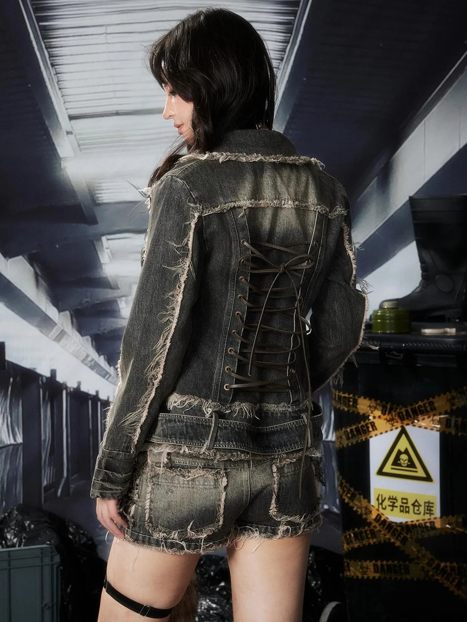 Acid Washed Denim Jacket With Detachable Collar