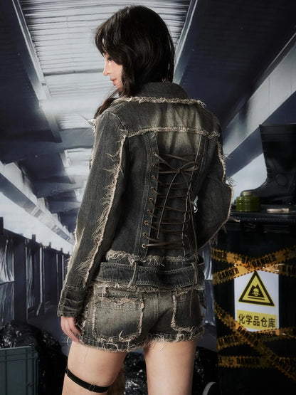 Acid Washed Denim Jacket With Detachable Collar