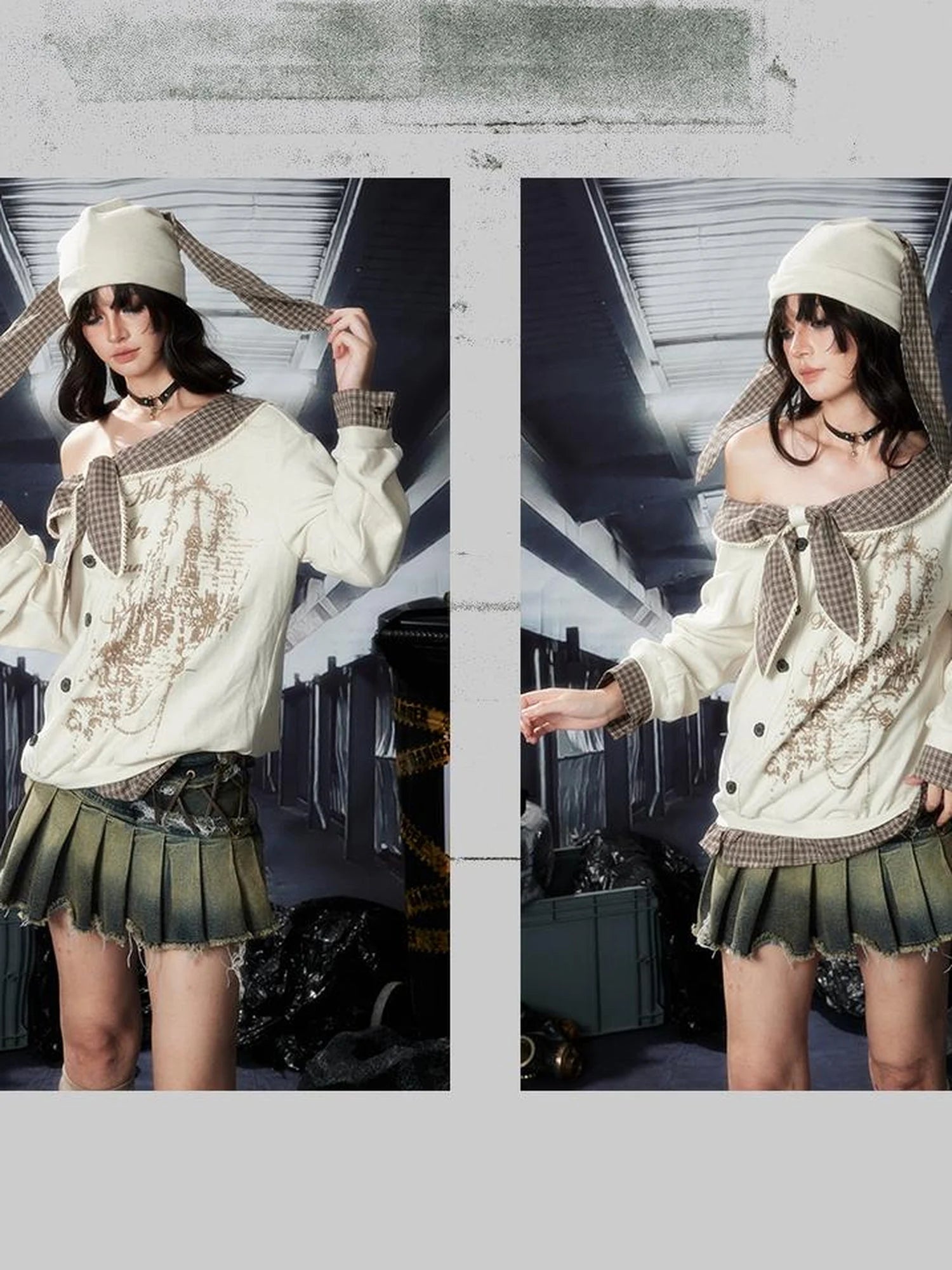 Acid Washed Denim Punk Mini Skirt