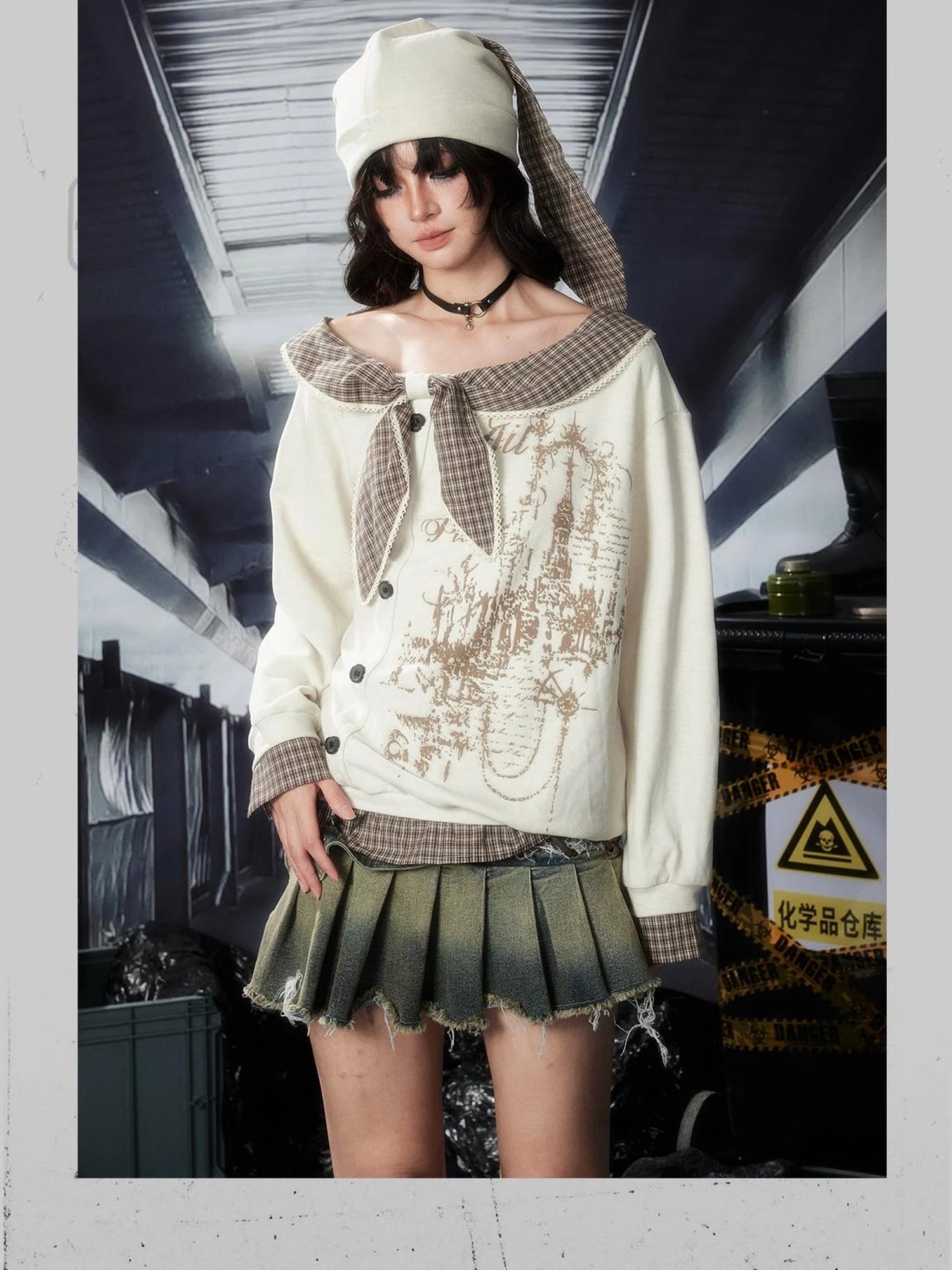 Acid Washed Denim Punk Mini Skirt