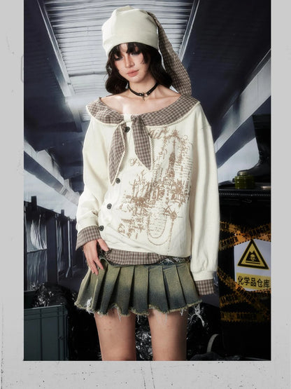 Acid Washed Denim Punk Mini Skirt