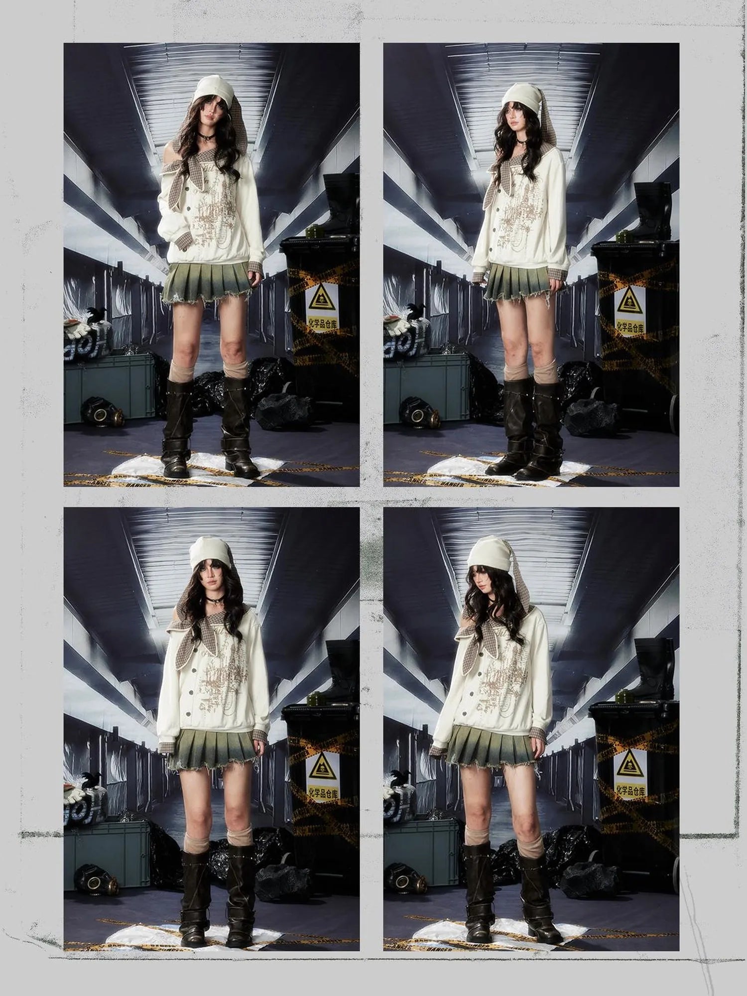 Acid Washed Denim Punk Mini Skirt