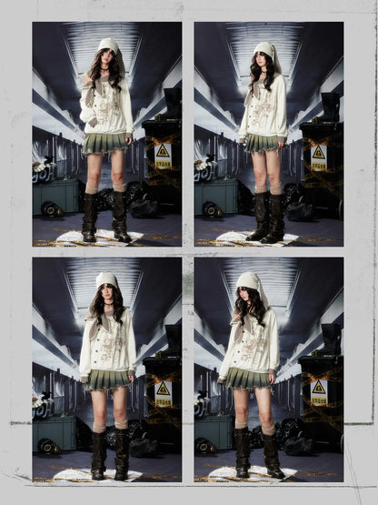 Acid Washed Denim Punk Mini Skirt