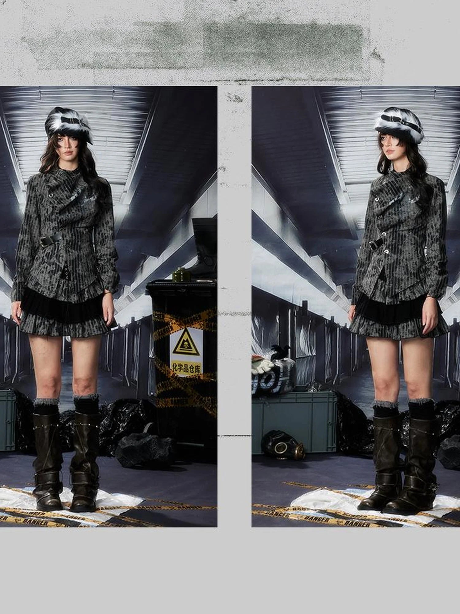 Acid Washed Distressed Denim Tiered Ruffle Skirt