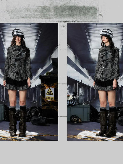 Acid Washed Distressed Denim Tiered Ruffle Skirt