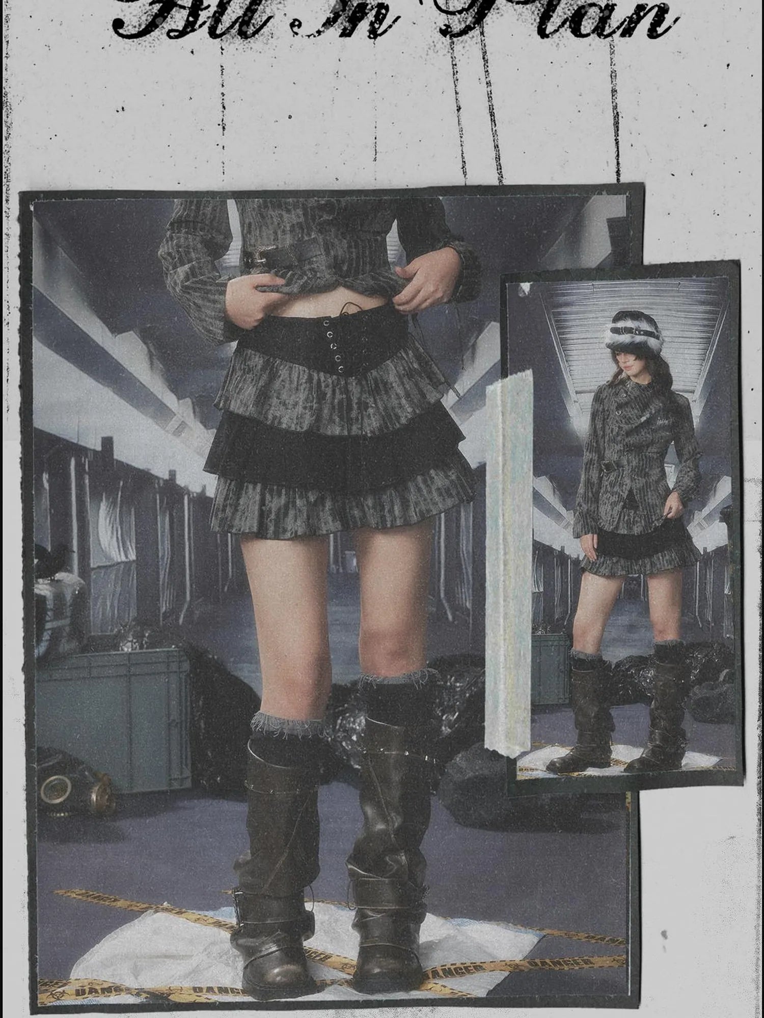 Acid Washed Distressed Denim Tiered Ruffle Skirt