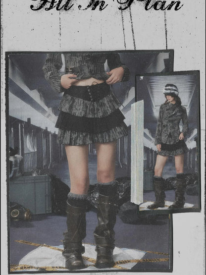 Acid Washed Distressed Denim Tiered Ruffle Skirt