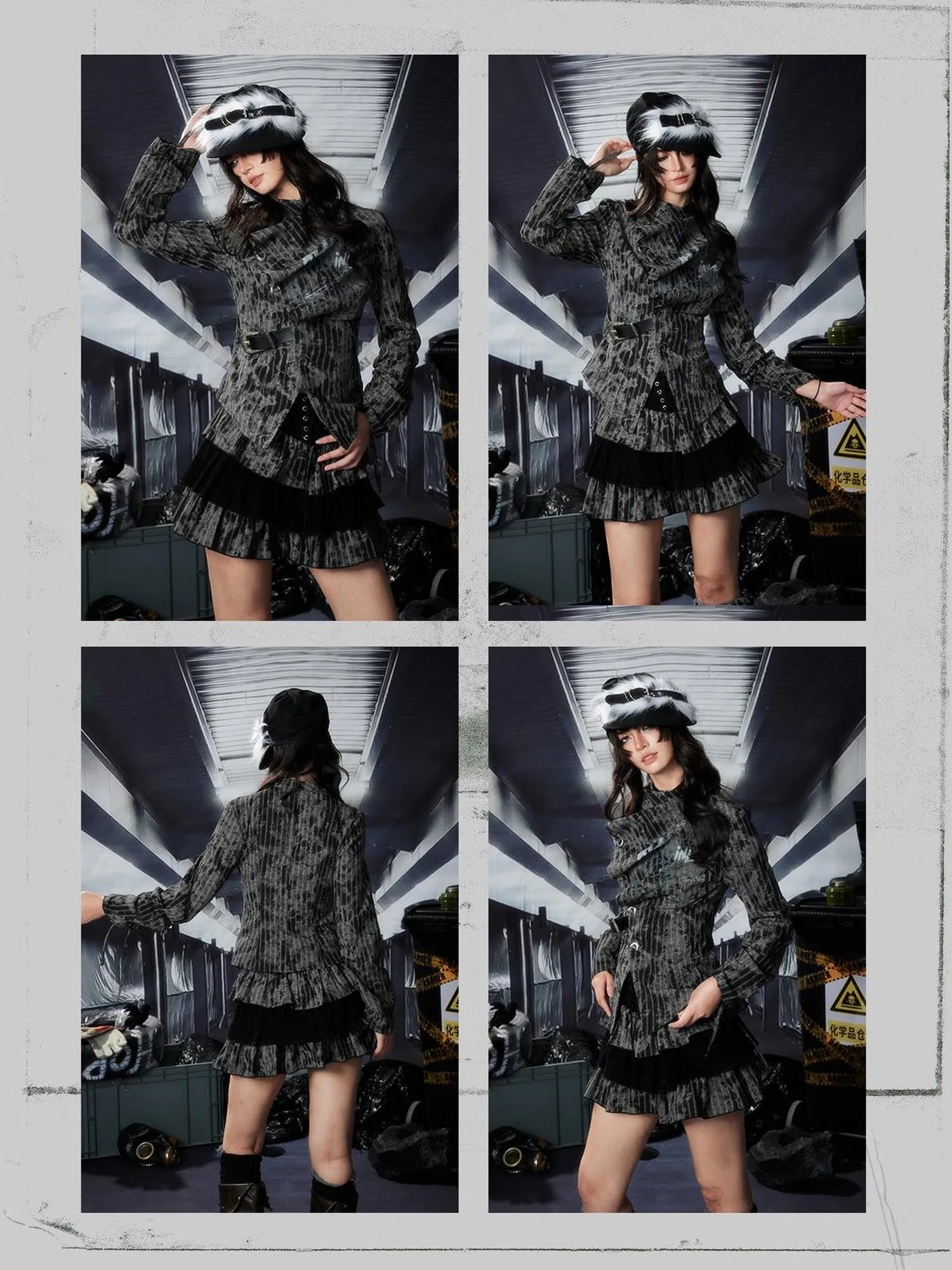 Acid Washed Distressed Denim Tiered Ruffle Skirt