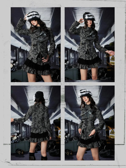 Acid Washed Distressed Denim Tiered Ruffle Skirt