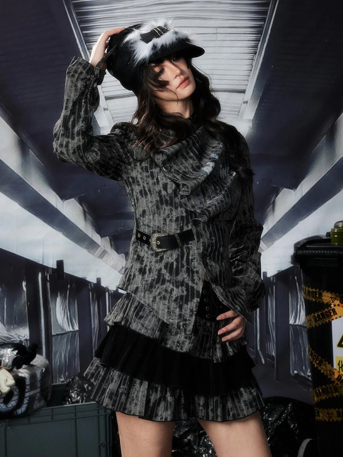 Acid Washed Distressed Layered Shirt