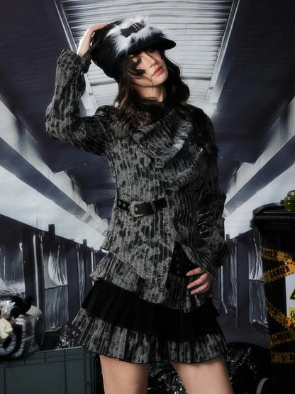 Acid Washed Distressed Layered Shirt