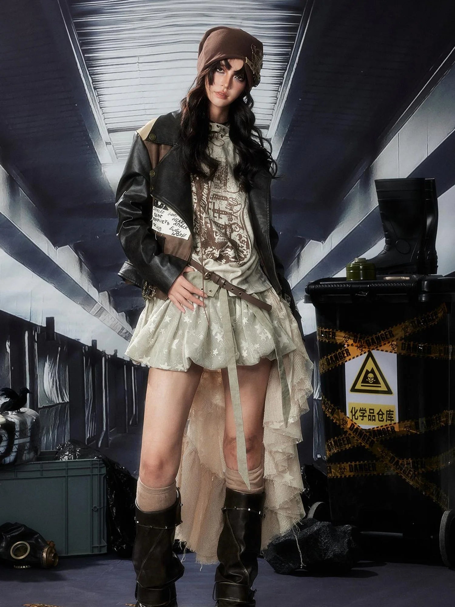 Acid Washed Distressed Pu Leather Jacket
