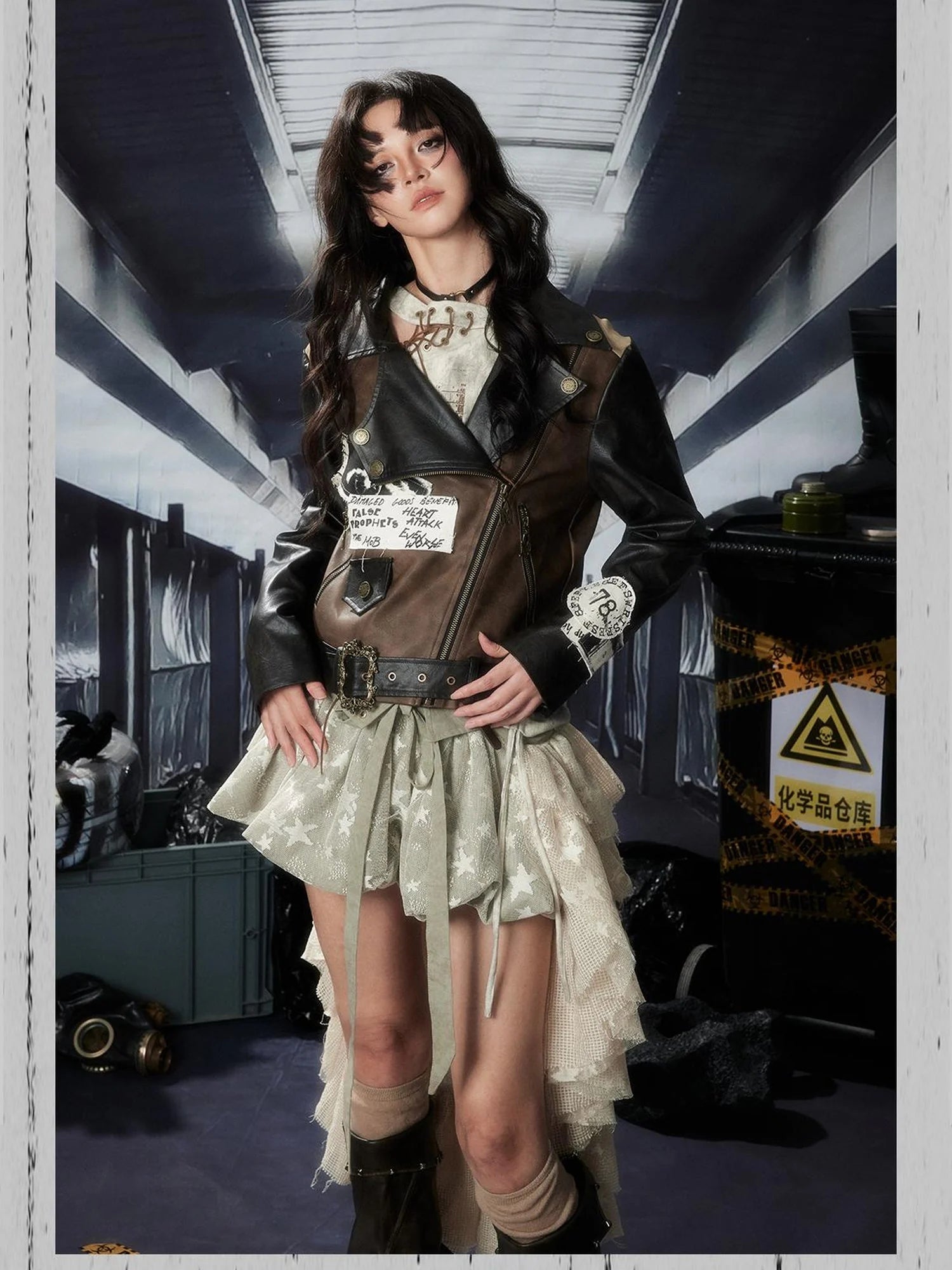 Acid Washed Distressed Pu Leather Jacket