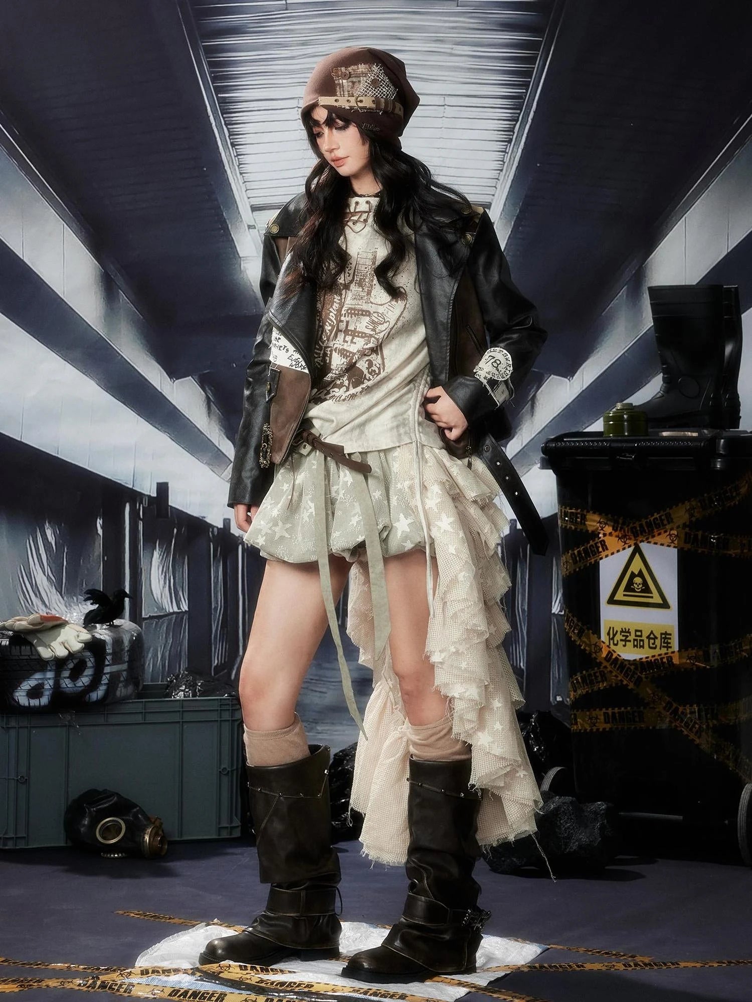 Acid Washed Distressed Pu Leather Jacket