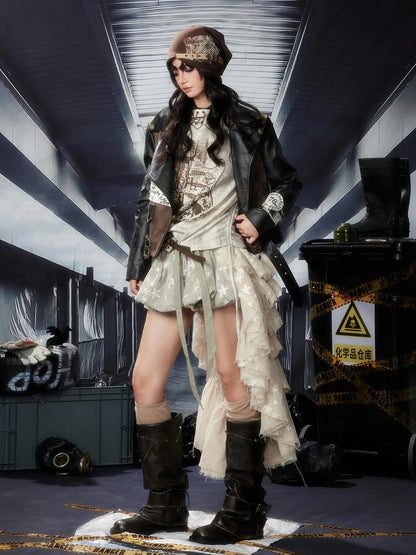 Acid Washed Distressed Pu Leather Jacket