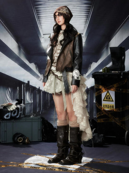 Acid Washed Distressed Pu Leather Jacket