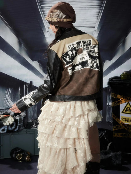 Acid Washed Distressed Pu Leather Jacket