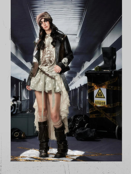 Acid Washed Distressed Pu Leather Jacket