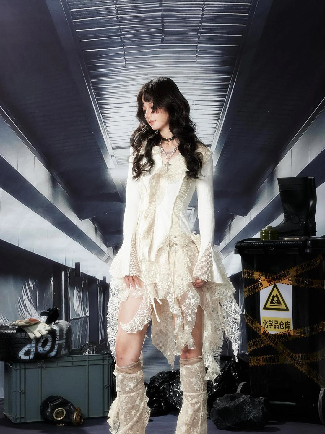 Acid Washed Lace Riot Knit Cardigan