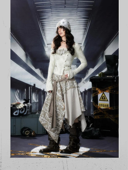 Acid Washed Rebel Knit Top V Neck T Shirt Long Sleeve