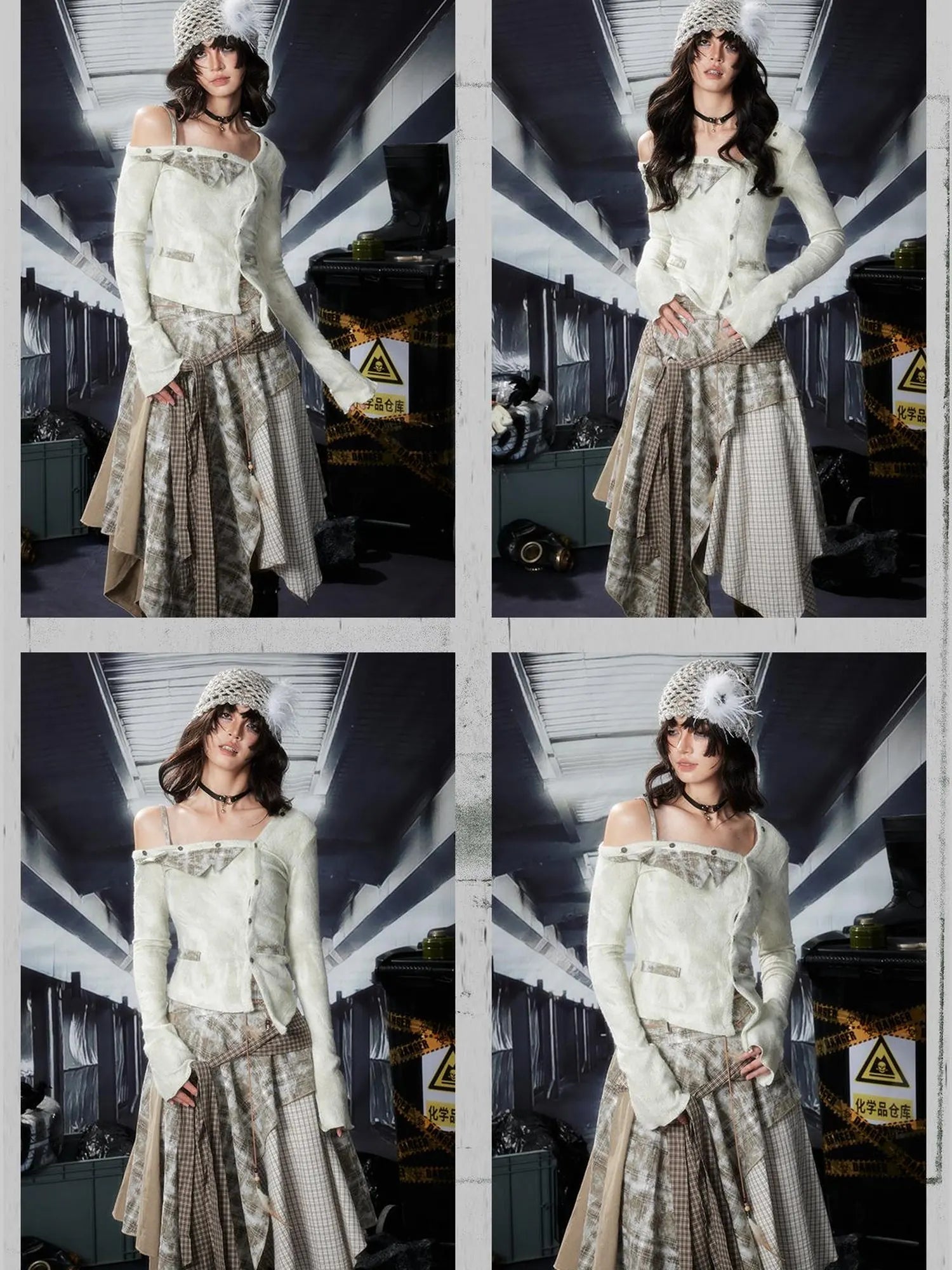 Acid Washed Rebel Knit Top V Neck T Shirt Long Sleeve