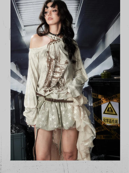 Acid Washed Rebellion Asymmetric Neck Tee