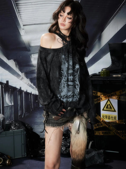 Acid Washed Rebellion Asymmetric Neck Tee