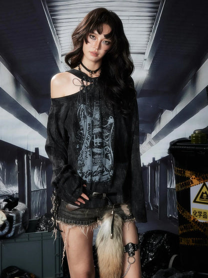 Acid Washed Rebellion Asymmetric Neck Tee
