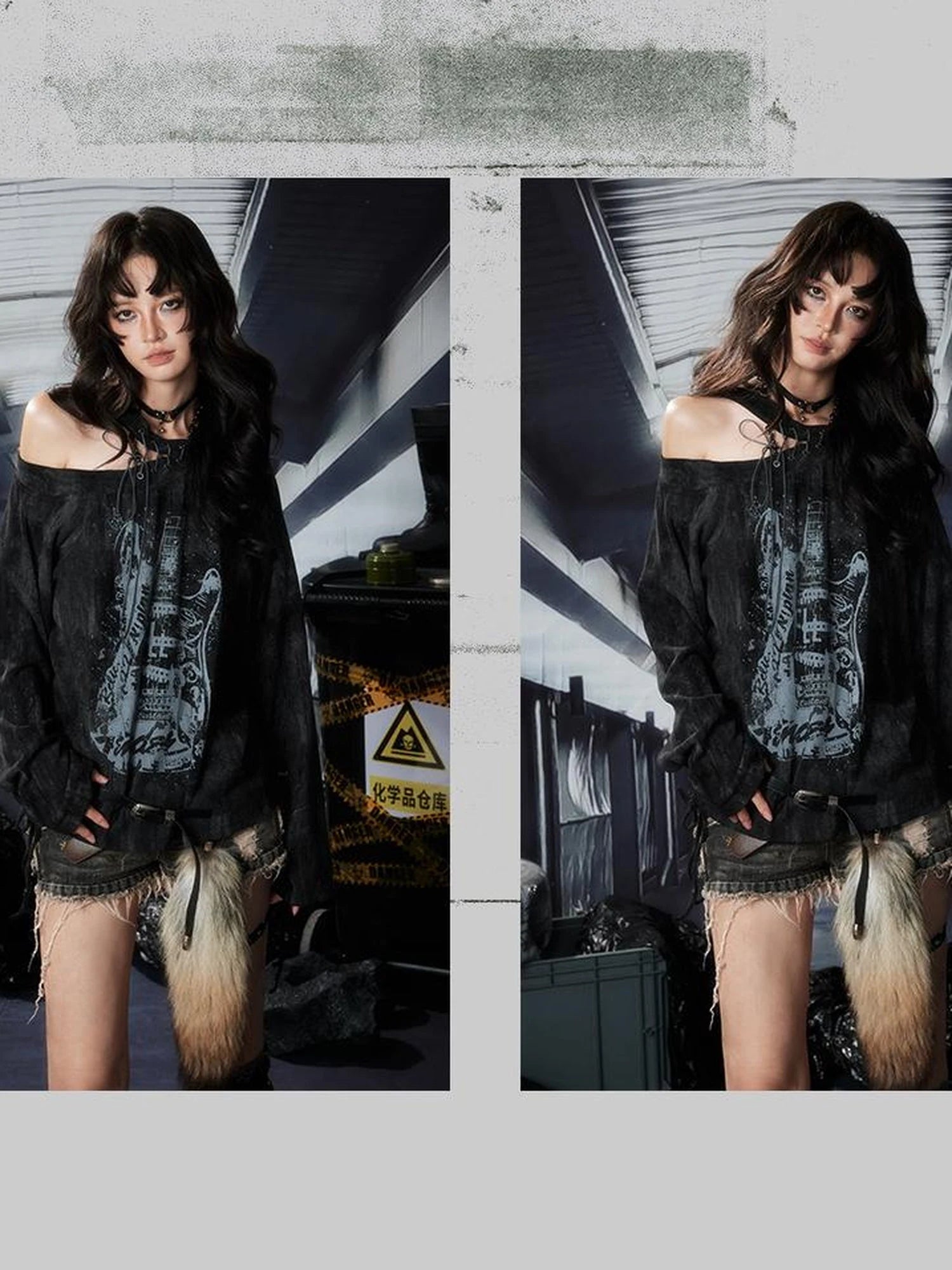 Acid Washed Rebellion Asymmetric Neck Tee