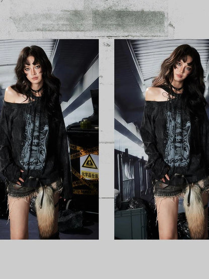 Acid Washed Rebellion Asymmetric Neck Tee
