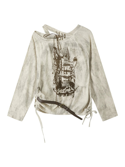 Acid Washed Rebellion Asymmetric Neck Tee