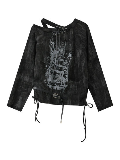 Acid Washed Rebellion Asymmetric Neck Tee