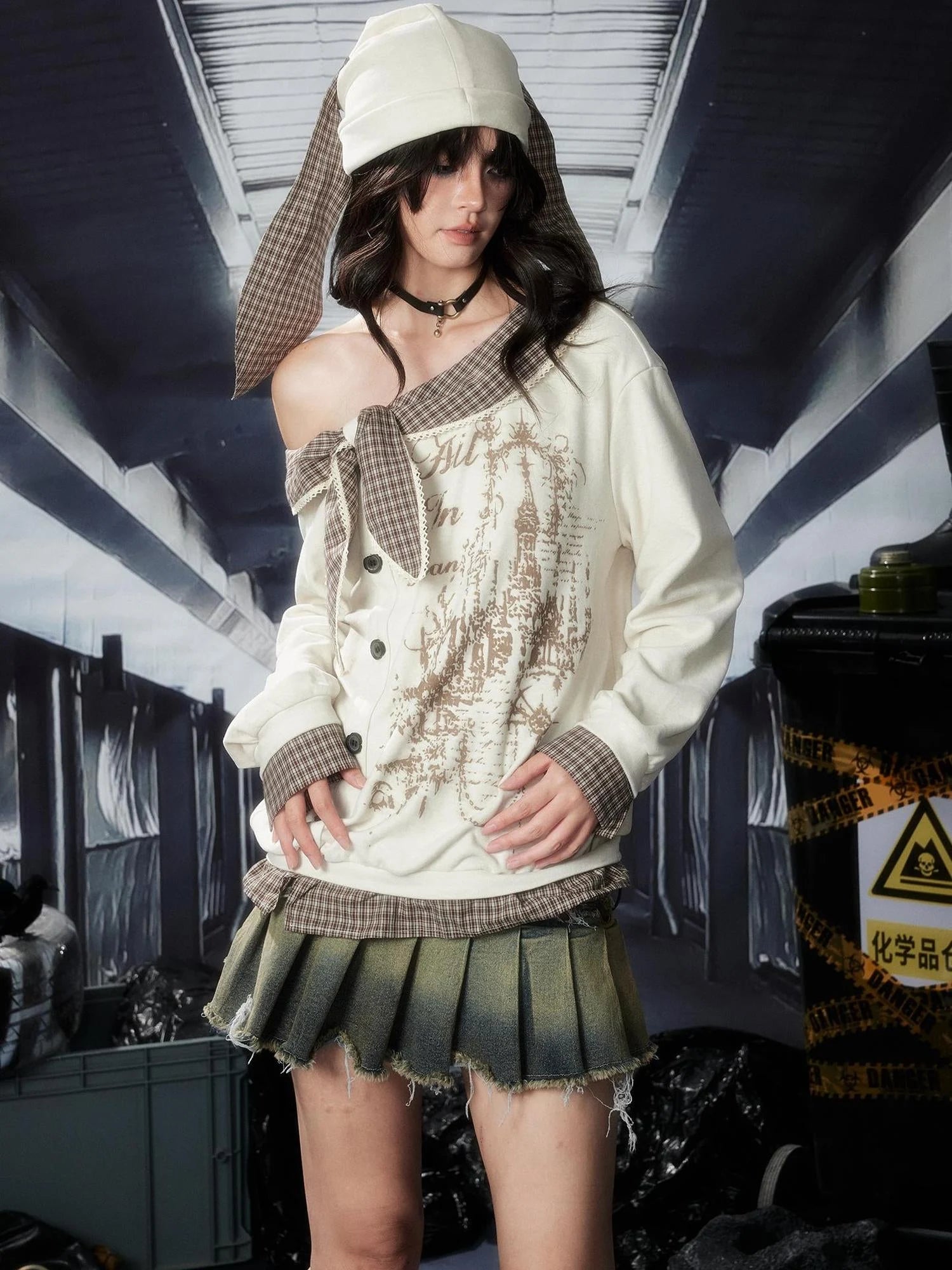 Acid Washed Riot Asymmetrical Knit Top