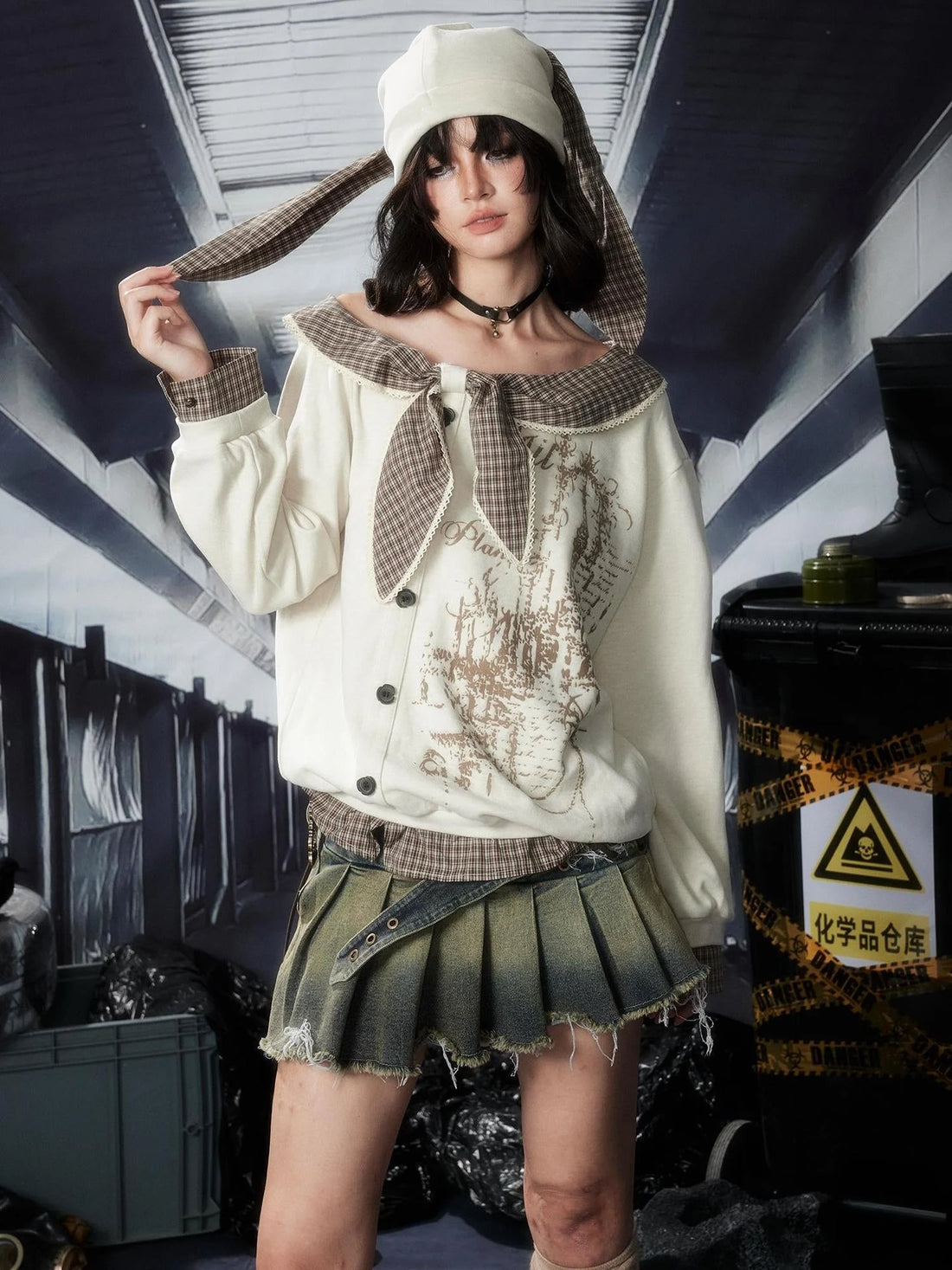 Acid Washed Riot Asymmetrical Knit Top