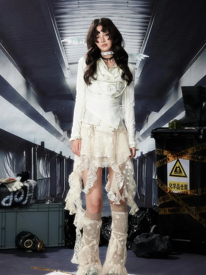 Acid Washed Riot Print Drop Shoulder Knit Top