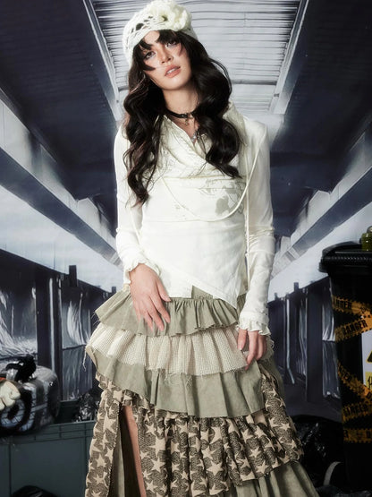 Acid Washed Riot Print Drop Shoulder Knit Top