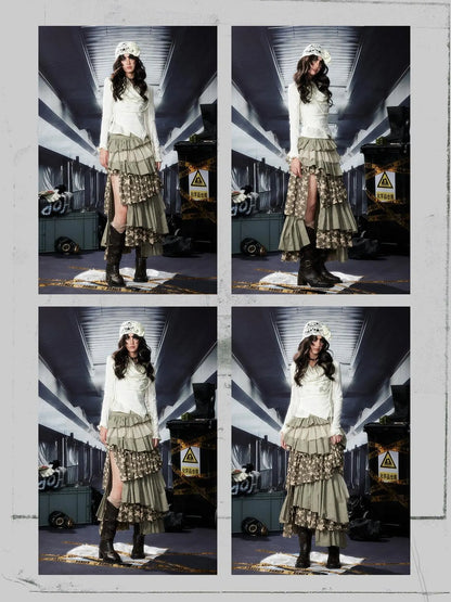 Acid Washed Riot Print Drop Shoulder Knit Top